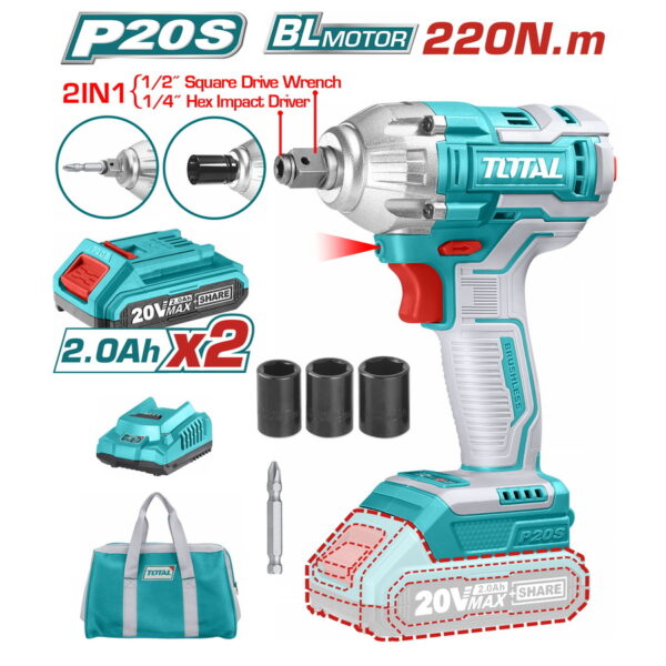 TOTAL 2 σε 1 ΜΠΟΥΛΟΝΟΚΛΕΙΔΟ & ΚΑΤΣΑΒΙΔΙ ΜΠΑΤ. Li-ion 20V / 2Ah / 2 ΜΠΑΤΑΡΙΕΣ (TIWLI20208)