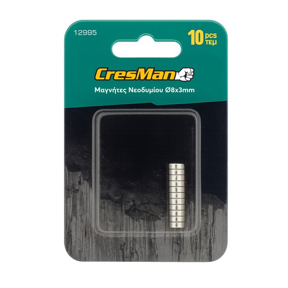01-18-18-05-010 Μαγνήτης νεοδυμίου στρόγγυλος 8x3mm σετ 10 τεμάχια Cresman - Image 1