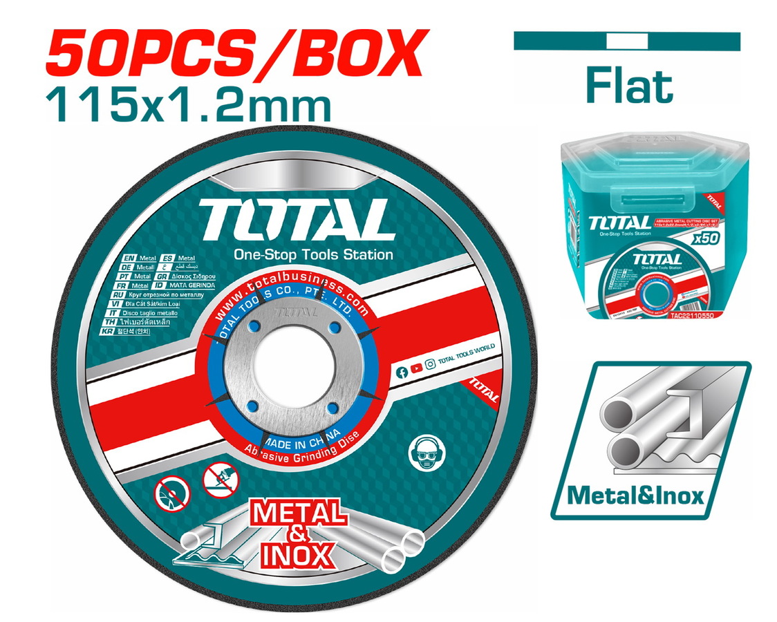 TAC-22111550 TOTAL ΔΙΣΚΟΣ ΚΟΠΗΣ ΙΝΟΧ - ΜΕΤΑΛΛΟΥ 115 Χ 1.2mm ΣΕ ΠΛΑΣΤΙΚΟ ΚΟΥΤΑΚΙ 50ΤΕΜ (TAC22111550) - Image 1