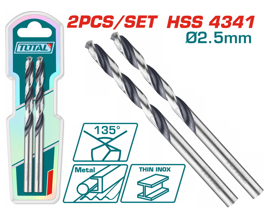 TAC1200254 TOTAL ΕΠΑΓΓ. ΤΡΥΠΑΝΙ HSS DIN4341 2.5mm 2τεμ (TAC1200254) - Image 1