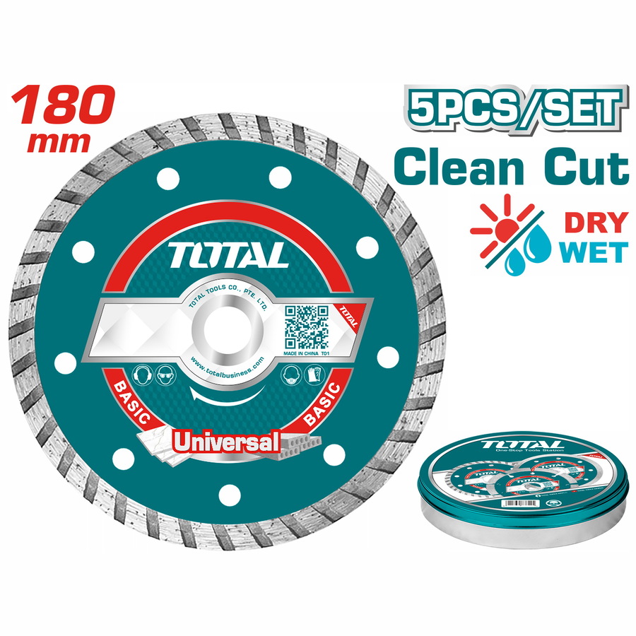TAC2131803M TOTAL ΔΙΑΜΑΝΤΟΔΙΣΚΟΙ TURBO ΞΗΡΑΣ ΚΟΠΗΣ 180mm 5TEM ΣΕ ΜΕΤΑΛΛΙΚΟ ΚΟΥΤΑΚΙ (TAC2131803M) - Image 1