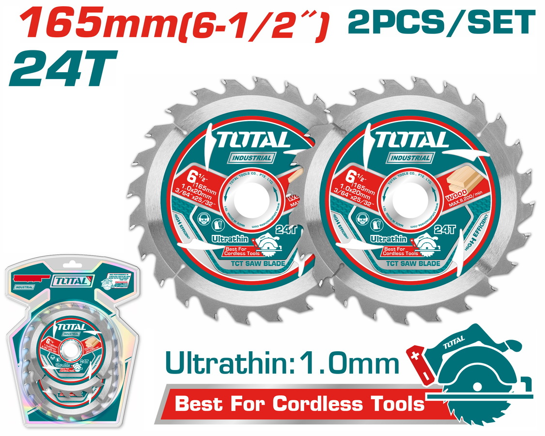 TAC2331653 TOTAL ΕΠΑΓΓ. ΣΕΤ ΔΙΣΚΟΙ ΚΟΠΗΣ ΞΥΛΟΥ Φ-165 Χ 20mm 24Τ 2TEM ΓΙΑ TSLI1652 (TAC2331653) - Image 1