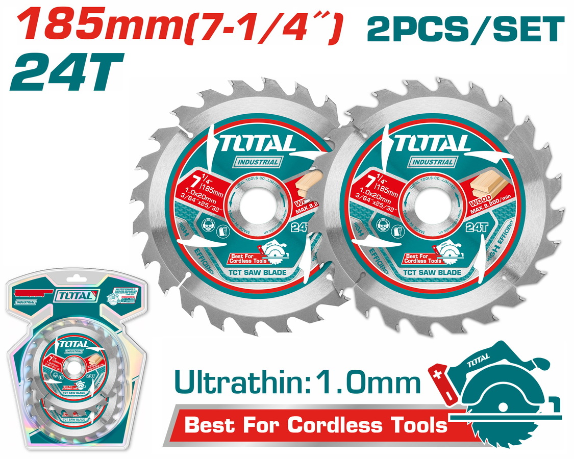 TAC2331853 TOTAL ΕΠΑΓΓ ΣΕΤ ΔΙΣΚΟΙ ΚΟΠΗΣ ΞΥΛΟΥ Φ185Χ20mm 24Τ 2TEM ΓΙΑ TS11418526/TS1161856/TSLI1851 (TAC2331853) - Image 1