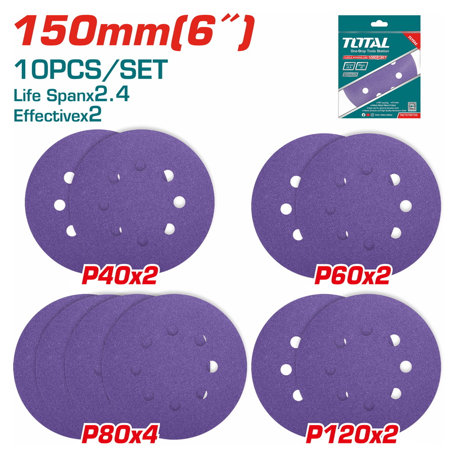 TAC73150103 TOTAL ΣΕΤ ΓΥΑΛΟΧΑΡΤΑ 150mm 10τεμ ΓΙΑ TAT91501 / TF2041506 (TAC73150103) - Image 1