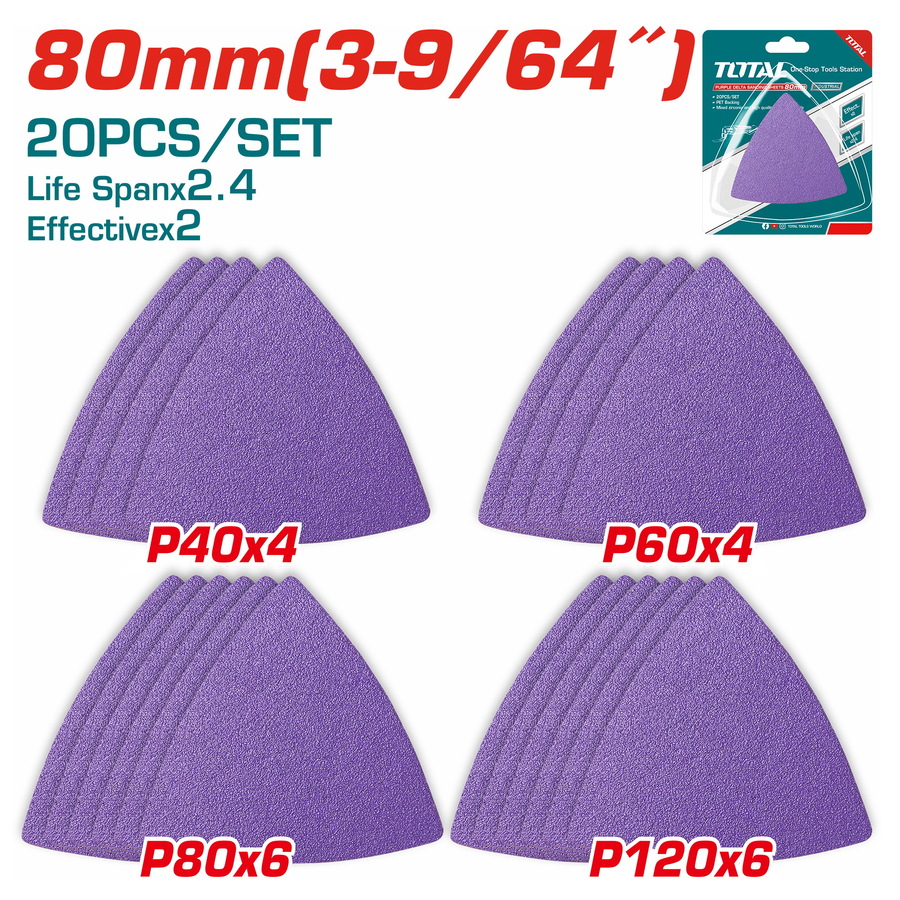 TAC78080202 TOTAL ΣΕΤ ΓΥΑΛΟΧΑΡΤΑ ΤΥΠΟΥ ΔΕΛΤΑ 80mm 20τεμ ΓΙΑ TS3006 / TMLI2001 (TAC78080202) - Image 1