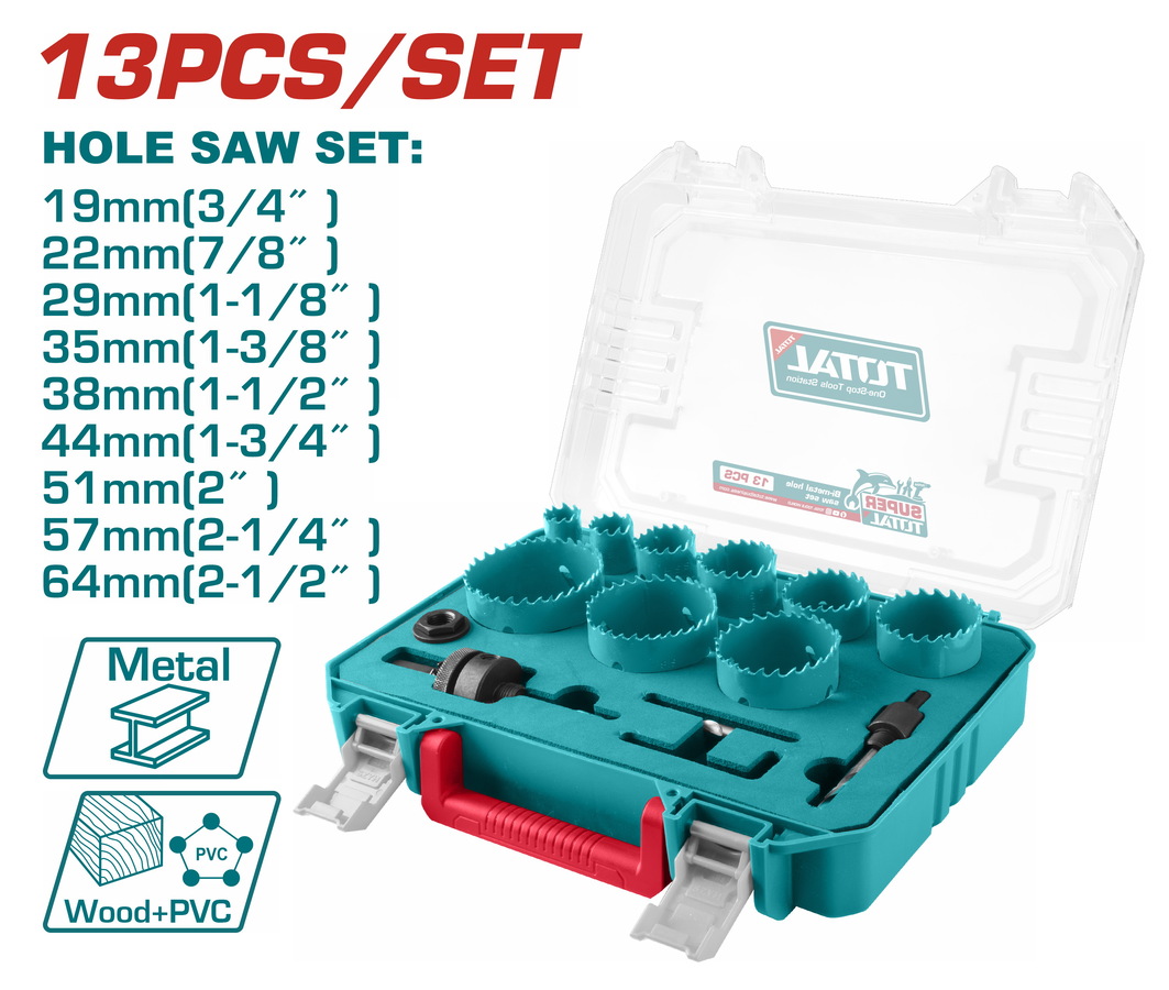 TACSH0132 TOTAL ΣΕΤ ΠΟΤΗΡΟΤΡΥΠΑΝΑ ΜΕΤΑΛΛΟΥ HSS Bi-metal 13ΤΕΜ (TACSH0132) - Image 1