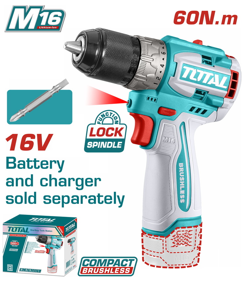 TDLI16681 TOTAL ΕΠΑΓΓ. ΔΡΑΠ/ΒΙΔΟ ΜΠΑΤ. Li-ion 16V / 60Nm ΧΩΡΙΣ ΜΠΑΤΑΡΙΑ & ΦΟΡΤΙΣΤΗ (TDLI16681) - Image 1