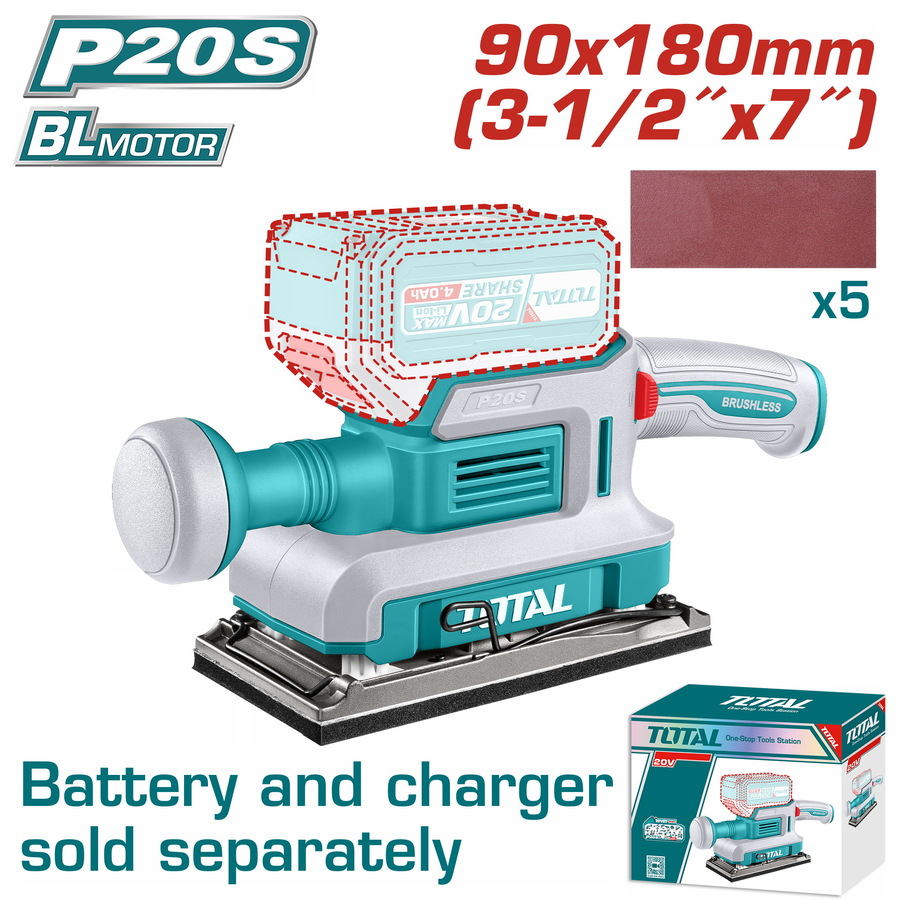 TFSLI2031 TOTAL ΕΠΑΓΓ. ΠΑΛΜΙΚΟ ΤΡΙΒΕΙΟ ΜΠΑΤ. Li-ion 20V / 90X180mm ΧΩΡΙΣ ΜΠΑΤΑΡΙΑ & ΦΟΡΤΙΣΤΗ (TFSLI2031) - Image 1