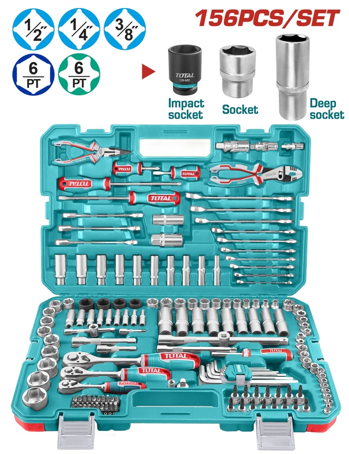 THKTHP21566 TOTAL ΕΠΑΓΓ. ΚΑΣΕΤΙΝΑ ΚΑΡΥΔΑΚΙΑ 1/4"-3/8"-1/2" & ΕΡΓΑΛΕΙΑ ΧΕΙΡΟΣ 156ΤΕΜ (THKTHP21566) - Image 1