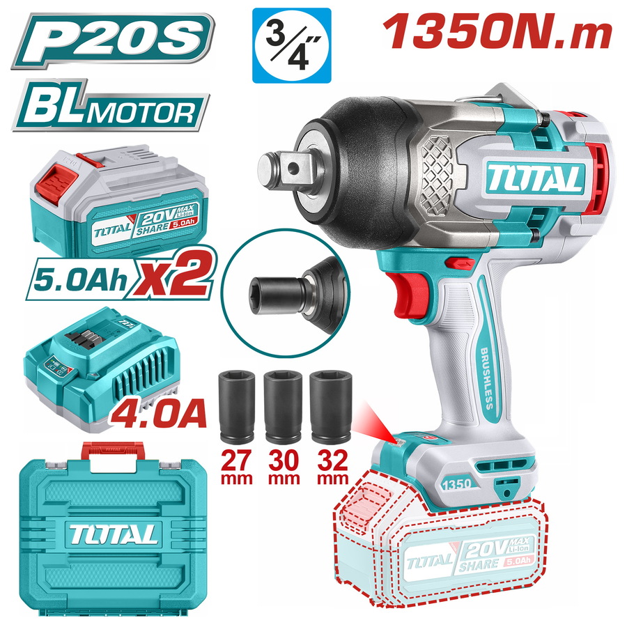 TIWLI-20135 TOTAL ΕΠΑΓΓ. ΜΠΟΥΛΟΝΟΚΛΕΙΔΟ ΜΠΑΤ. Li-ion 20V / 1350Nm / 5Ah / 2 ΜΠΑΤ (TIWLI20135) - Image 1