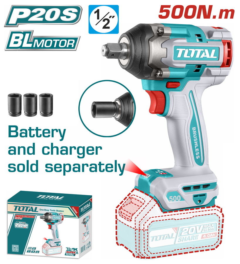 TIWLI-20501 TOTAL ΕΠΑΓΓ. ΜΠΟΥΛΟΝΟΚΛΕΙΔΟ ΜΠΑΤ. Li-ion 20V / 500Nm ΧΩΡΙΣ ΜΠΑΤΑΡΙΑ & ΦΟΡΤΙΣΤΗ (TIWLI20501) - Image 1