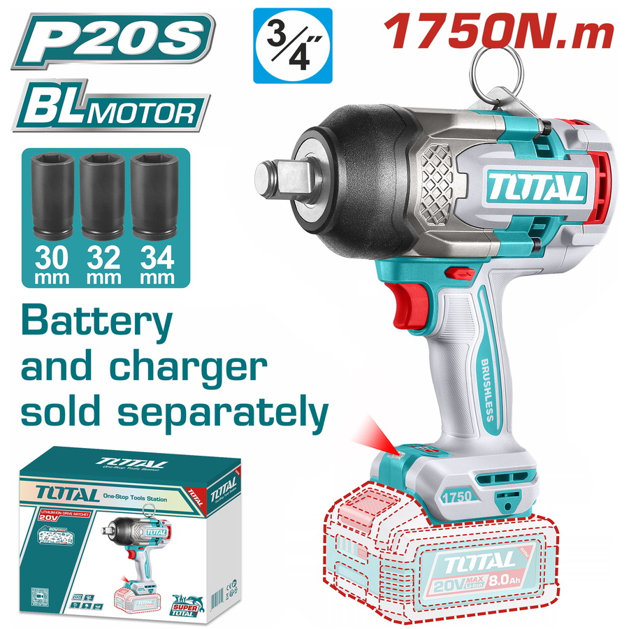 TIWLI201751 TOTAL ΕΠΑΓΓ. ΜΠΟΥΛΟΝΟΚΛΕΙΔΟ ΜΠΑΤ. Li-ion 20V / 1750Nm ΧΩΡΙΣ ΜΠΑΤΑΡΙΑ & ΦΟΡΤΙΣΤΗ (TIWLI201751) - Image 1