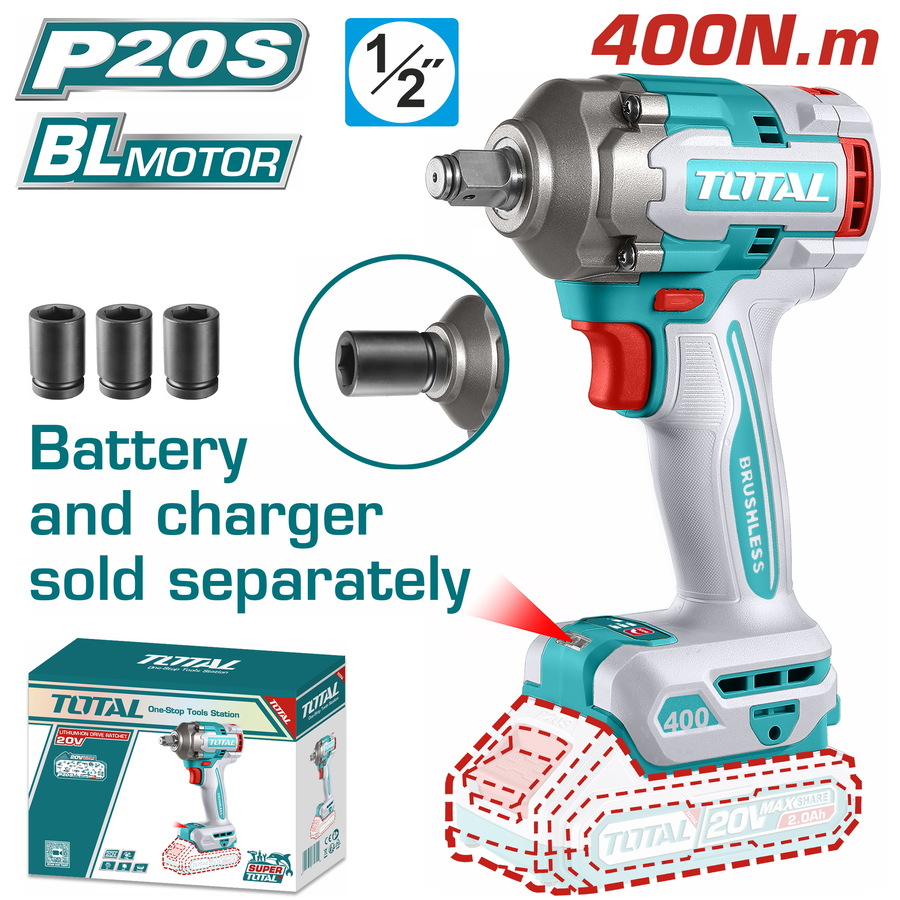 TIWLI20401 TOTAL ΕΠΑΓΓ. ΜΠΟΥΛΟΝΟΚΛΕΙΔΟ ΜΠΑΤ. Li-ion 20V / 400Nm ΧΩΡΙΣ ΜΠΑΤΑΡΙΑ & ΦΟΡΤΙΣΤΗ (TIWLI20401) - Image 1