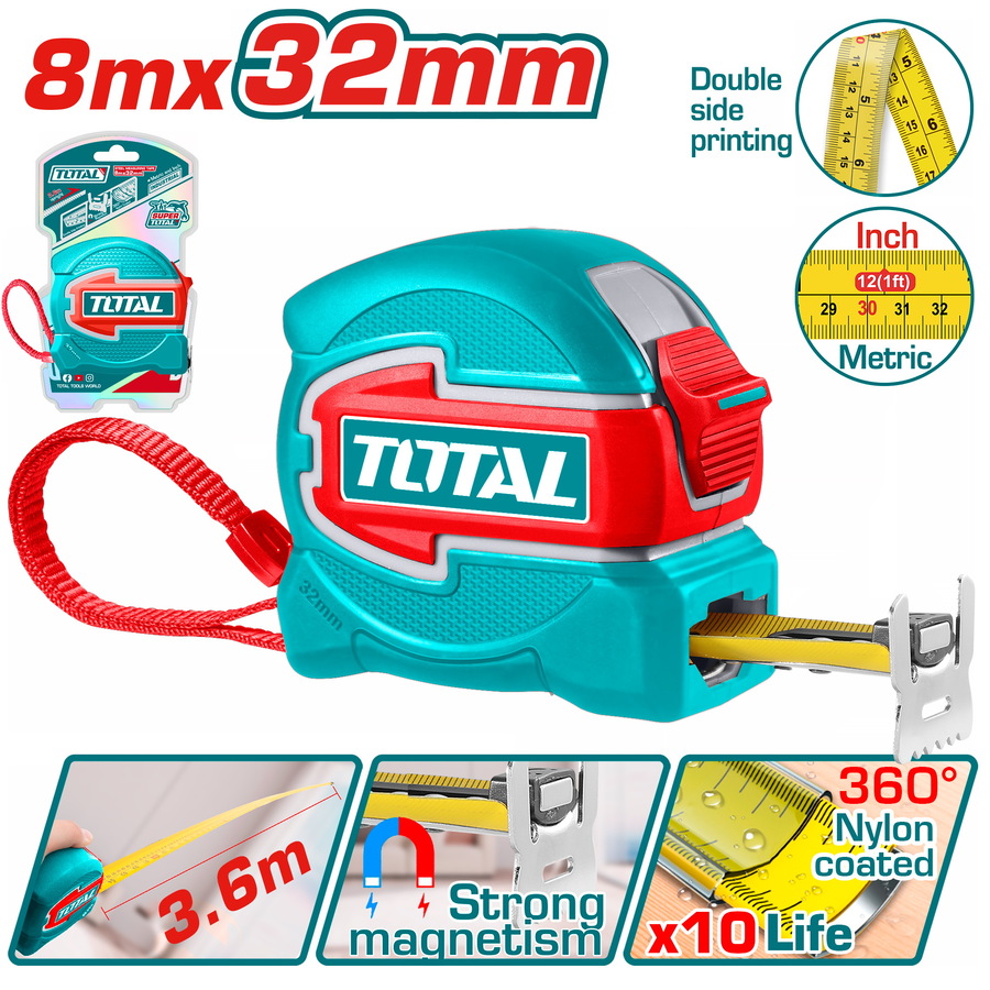 TMT80832 TOTAL ΕΠΑΓΓ. ΜΕΤΡΟΤΑΙΝΙΑ 8m X 32mm ΜΕΤΡΙΚΟ & ΙΝΤΣΑ (TMT80832) - Image 1