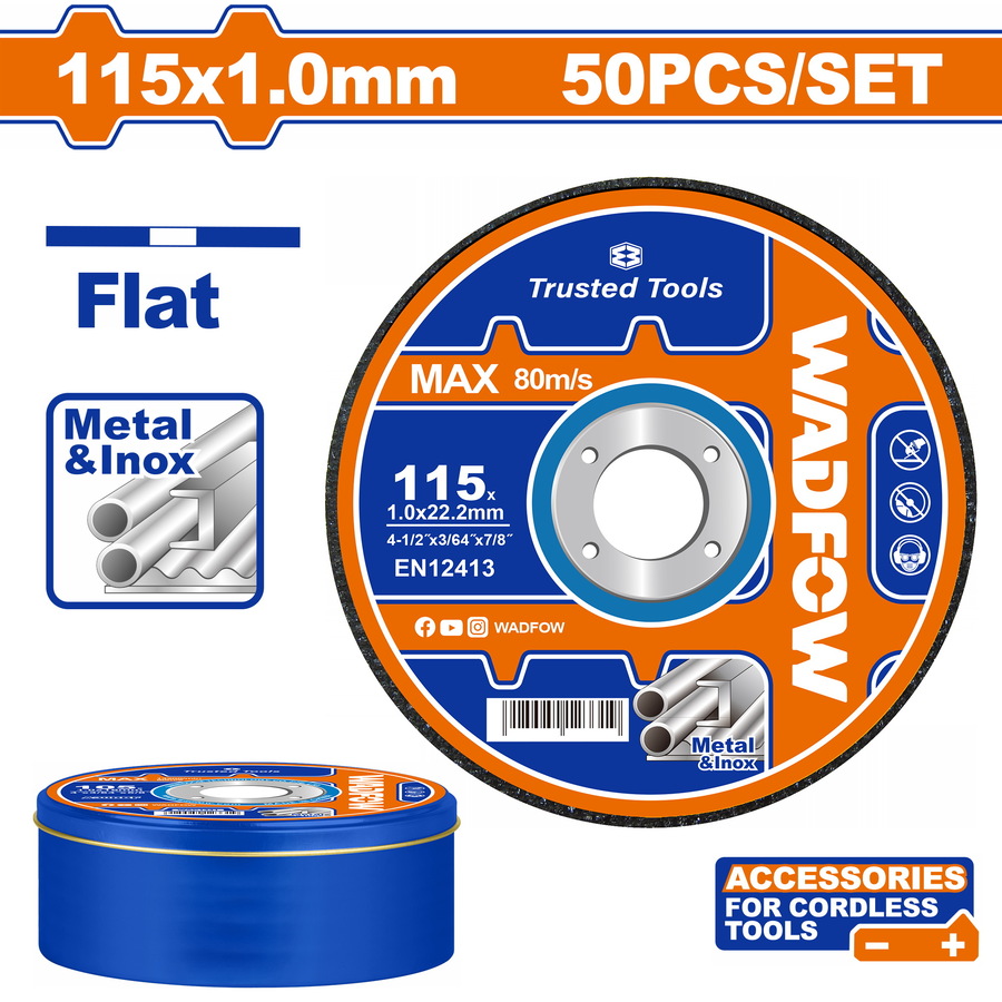 WAC3L45 WADFOW ΔΙΣΚΟΣ ΚΟΠΗΣ ΙΝΟΧ/ΜΕΤΑΛΛΟΥ ΙΣΙΟΣ 115 Χ 1mm 50ΤΕΜ ΣΕ ΜΕΤΑΛΛΙΚΟ ΚΟΥΤΑΚΙ (WAC3L45) - Image 1