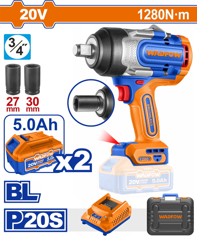 WCD1B128E WADFOW ΜΠΟΥΛΟΝΟΚΛΕΙΔΟ ΜΠΑΤ. Li-ion 20V / 1280Nm / 5Ah / 2 ΜΠΑΤ BL Motor (WCD1B128E) - Image 1