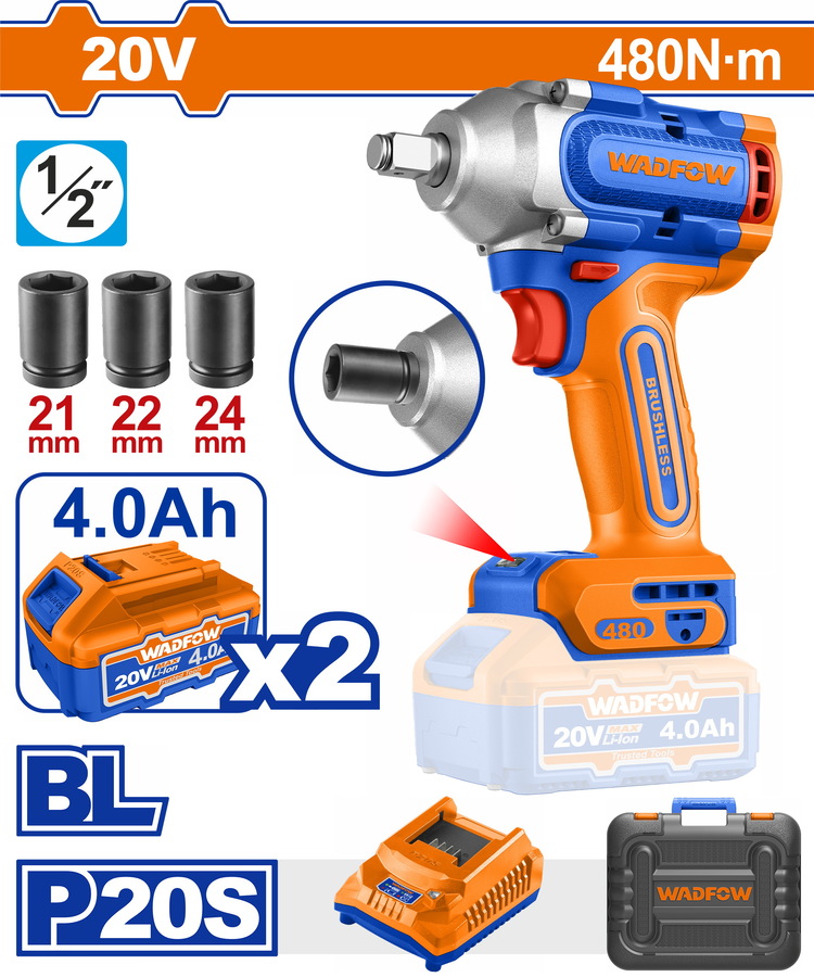WCD1B483E WADFOW ΜΠΟΥΛΟΝΟΚΛΕΙΔΟ ΜΠΑΤ. Li-ion 20V / 480Nm / 4Ah / 2 ΜΠΑΤ BL Motor (WCD1B483E) - Image 1
