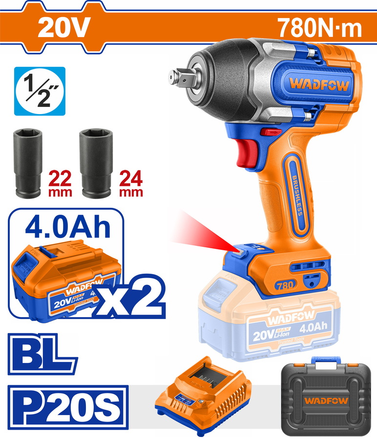 WCD1B78E WADFOW ΜΠΟΥΛΟΝΟΚΛΕΙΔΟ ΜΠΑΤ. Li-ion 20V / 780Nm / 4Ah / 2 ΜΠΑΤ BL Motor (WCD1B78E) - Image 1