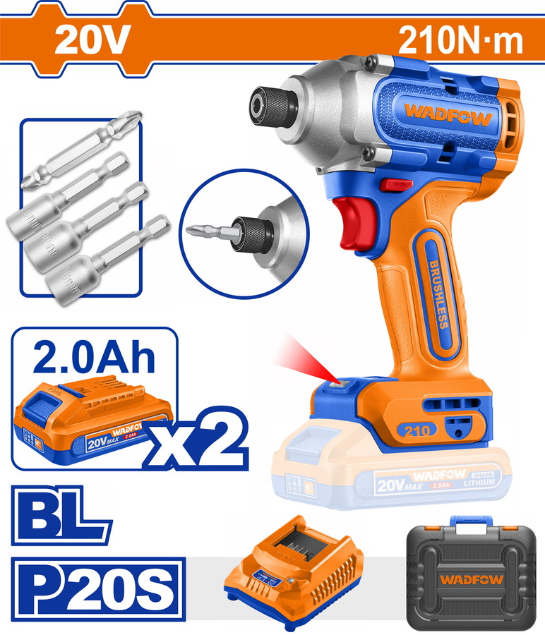 WCD2B21E WADFOW ΠΑΛΜΙΚΟ ΚΑΤΣΑΒΙΔΙ ΜΠΑΤ. Li-ion 20V / 210Nm / 2Ah / 2 ΜΠΑΤ BL Motor (WCD2B21E) - Image 1
