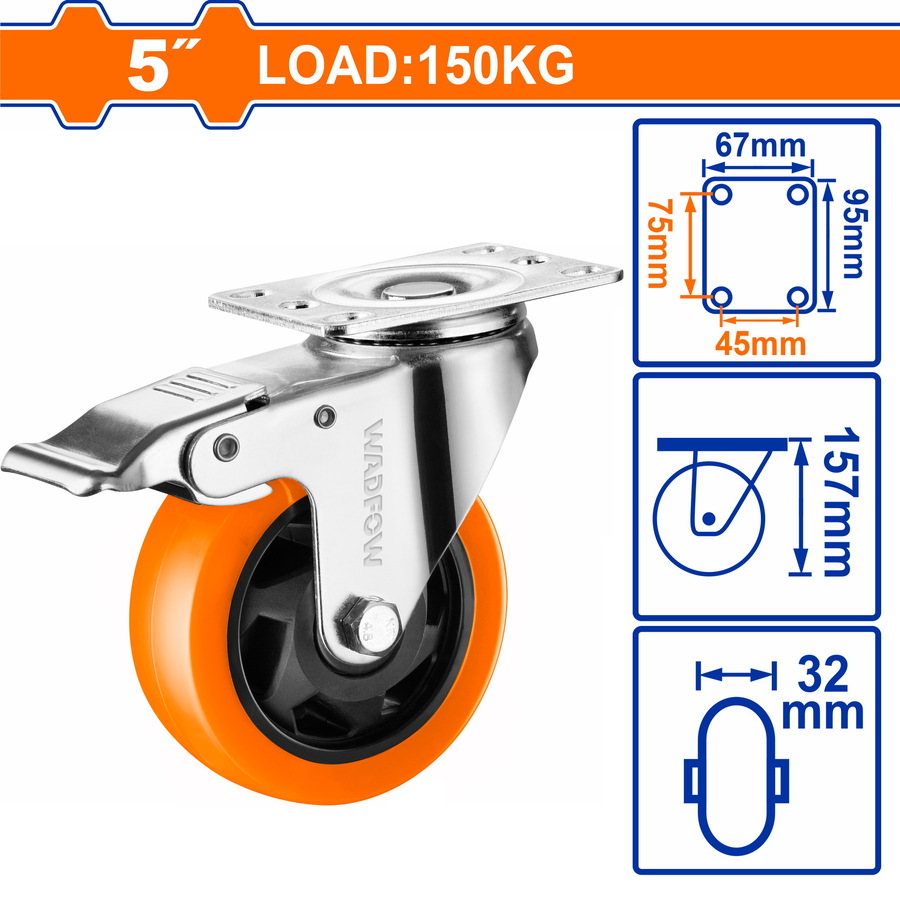 WJL2353 WADFOW ΡΟΔΑ ΠΕΡΙΣΤΡΕΦΟΜΕΝΗ ΜΕ ΦΡΕΝΟ PU Φ-125mm (WJL2353) - Image 1