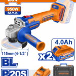 WADFOW ΣΕΤ ΓΩΝΙΑΚΟΣ ΤΡΟΧΟΣ 115mm ΜΠΑΤ. Li-ion 20V / 950W / 4Ah / 2 ΜΠΑΤ BL Motor (WLAP5322E)