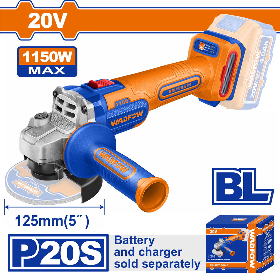 WLAPB530 WADFOW ΓΩΝΙΑΚΟΣ ΤΡΟΧΟΣ 125mm ΜΠΑΤ. Li-ion 20V ΧΩΡΙΣ ΜΠΑΤΑΡΙΑ & ΦΟΡΤΙΣΤΗ (WLAPB530) - Image 1
