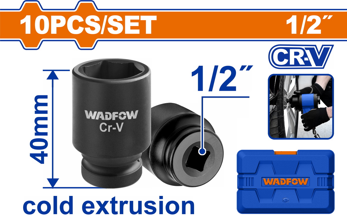 WMS1D01 WADFOW ΣΕΤ ΚΑΡΥΔΑΚΙΑ ΑΕΡΟΣ ΜΑΥΡΑ ΕΞΑΓΩΝΑ 1/2" 10ΤΕΜ (WMS1D01) - Image 1