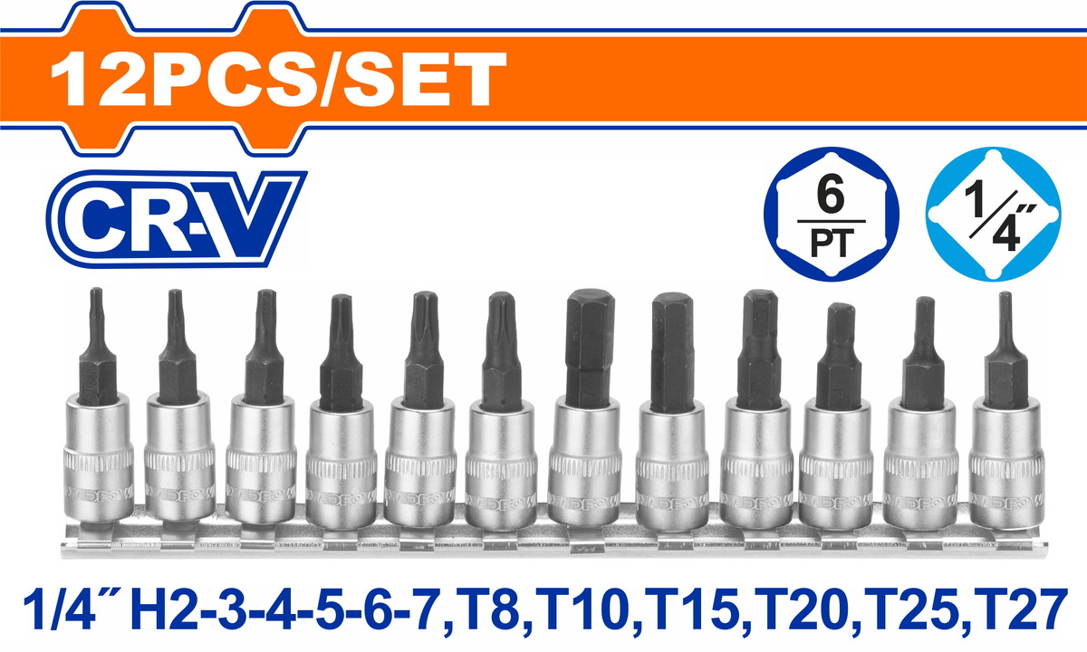 WST2414 WADFOW ΣΕΤ ΚΑΡΥΔΑΚΙΑ ΑΛΛΕΝ+TORX 1/4" 12ΤΕΜ (WST2414) - Image 1