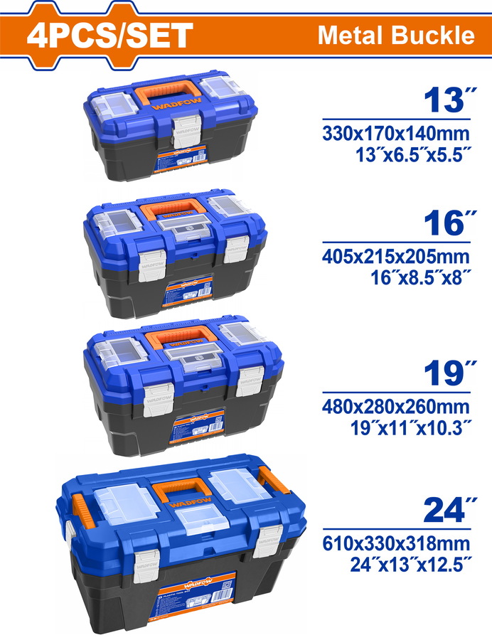 WTB4104 WADFOW ΣΕΤ 4ΤΕΜ ΕΡΓΑΛΕΙΟΘΗΚΕΣ ΠΛΑΣΤΙΚΕΣ 13"-16"-19"-24" ΜΕ ΜΕΤΑΛ. ΚΟΥΜΠΩΜΑΤΑ (WTB4104) - Image 1