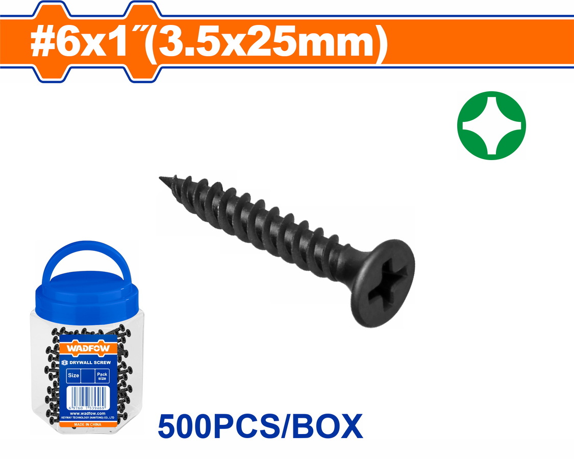 WXS2T12 WADFOW ΒΙΔΑ ΓΥΨΟΣΑΝΙΔΑΣ ΜΑΥΡΗ 3.5 Χ 25 500TEM ΣΕ ΠΛΑΣΤΙΚΟ ΒΑΖΑΚΙ (WXS2T12) - Image 1