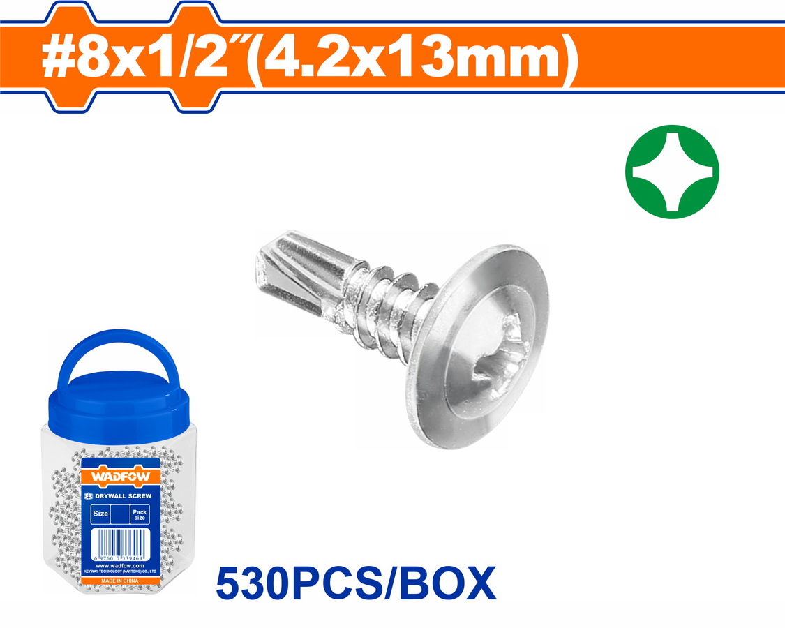 WXS3T11 WADFOW ΛΑΜΑΡΙΝΟΒΙΔΑ ΑΥΤΟΔ/ΤΗ ΓΑΛΒ. WAFFER 8 X 1/2" / 4.2 Χ 13mm 530TEM ΣΕ ΠΛΑΣΤΙΚΟ ΒΑΖΑΚΙ (WXS3T11) - Image 1