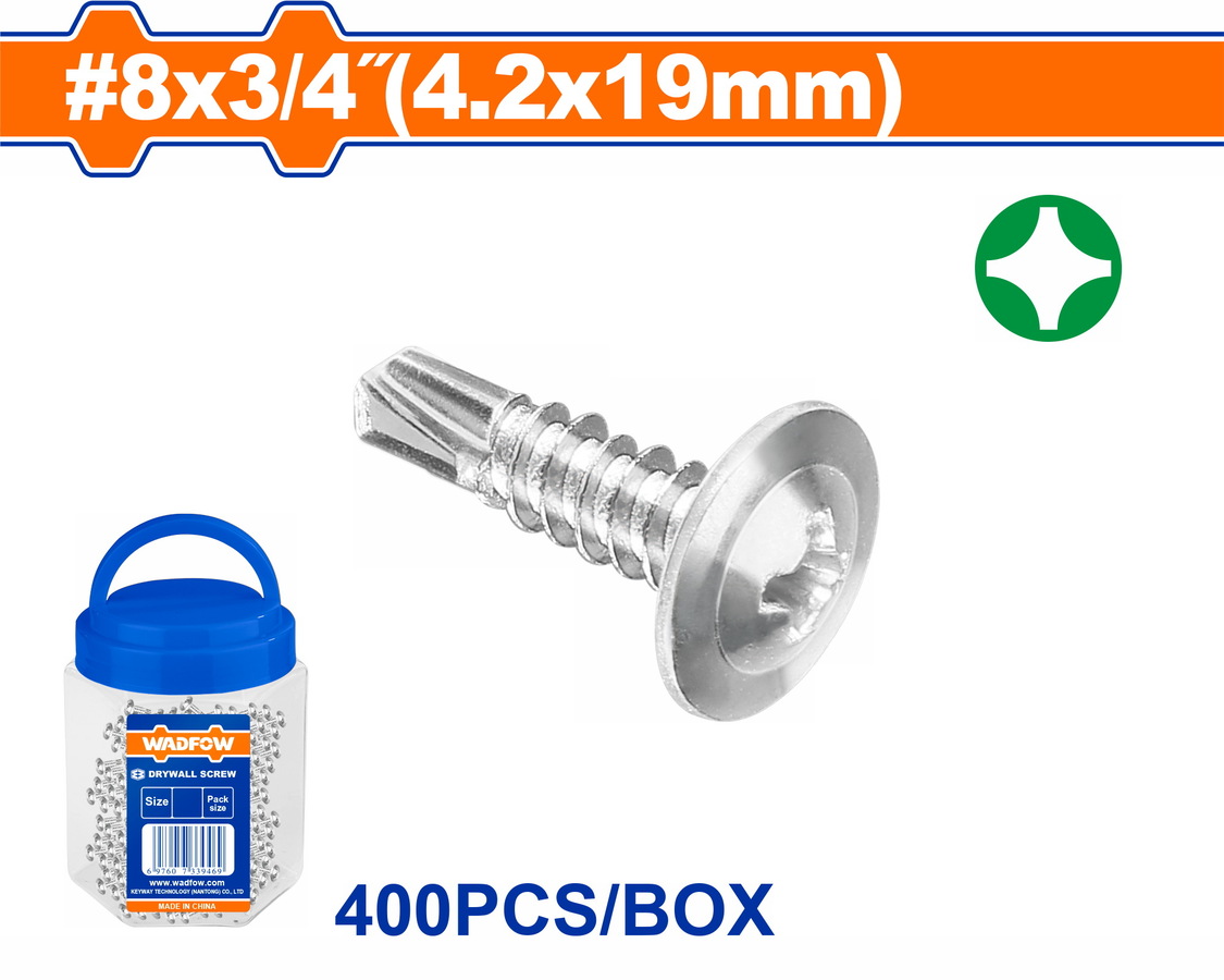 WXS3T12 WADFOW ΛΑΜΑΡΙΝΟΒΙΔΑ ΑΥΤΟΔ/ΤΗ ΓΑΛΒ. WAFFER 8 X 3/4" / 4.2 Χ 19mm 400TEM ΣΕ ΠΛΑΣΤΙΚΟ ΒΑΖΑΚΙ (WXS3T12) - Image 1