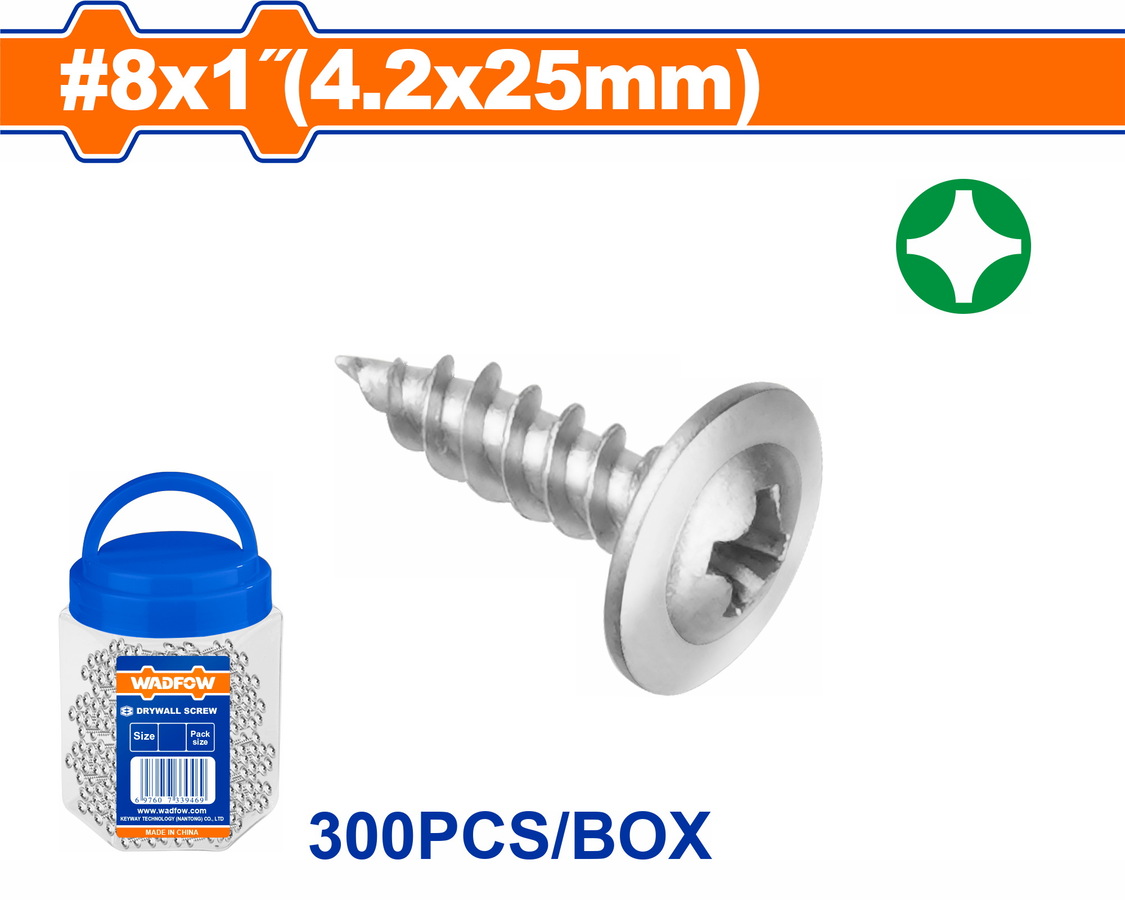 WXS7T13 WADFOW ΛΑΜΑΡ. ΓΑΛΒ. ΦΑΡΔΥ ΚΕΦΑΛΙ WAFFER 8 X 1" / 4.2 Χ 25mm 300TEM ΣΕ ΠΛΑΣΤΙΚΟ ΒΑΖΑΚΙ (WXS7T13) - Image 1