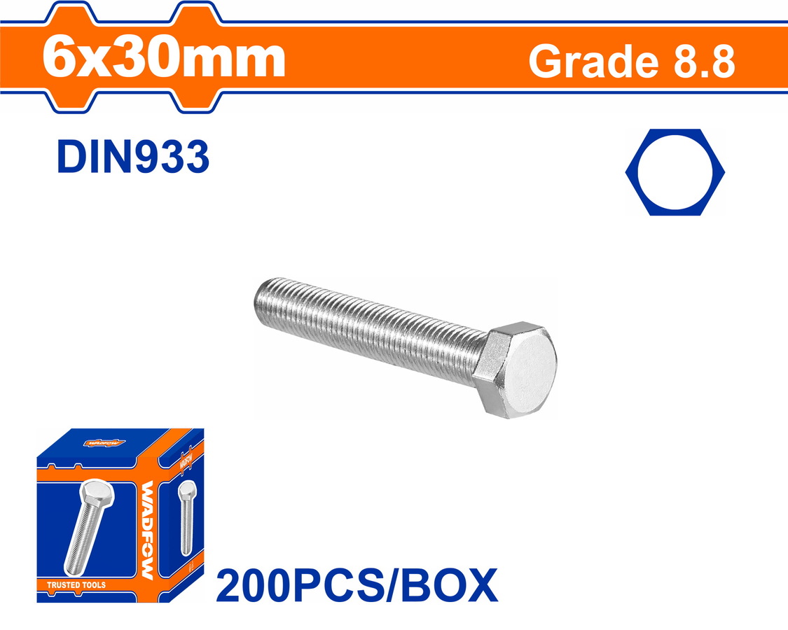 WXSP516A WADFOW ΒΙΔΑ ΕΞΑΓΩΝΗ ΓΑΛΒ. 8.8 DIN933 6X30 200TEM (WXSP516A) - Image 1