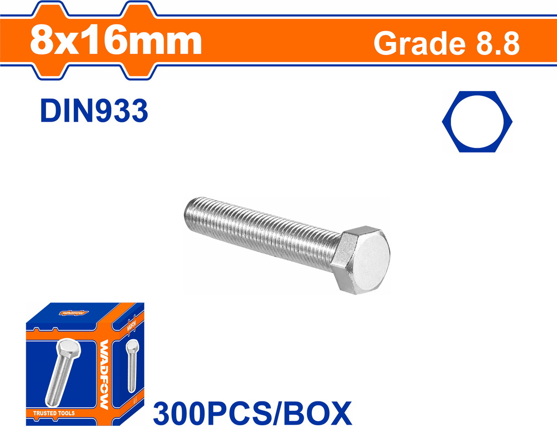 WXSP523A WADFOW ΒΙΔΑ ΕΞΑΓΩΝΗ ΓΑΛΒ. 8.8 DIN933 8X16 300TEM (WXSP523A) - Image 1