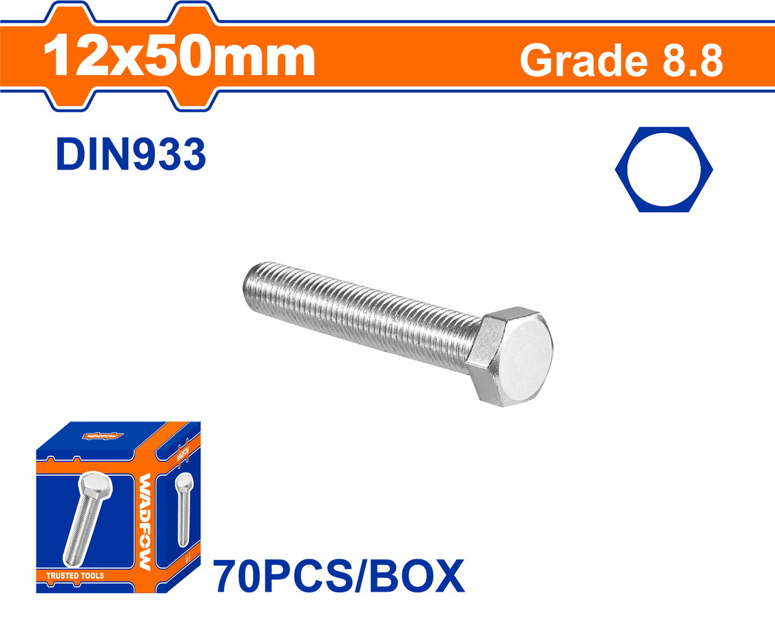 WXSP54AA WADFOW ΒΙΔΑ ΕΞΑΓΩΝΗ ΓΑΛΒ. 8.8 DIN933 12X50 70TEM (WXSP54AA) - Image 1